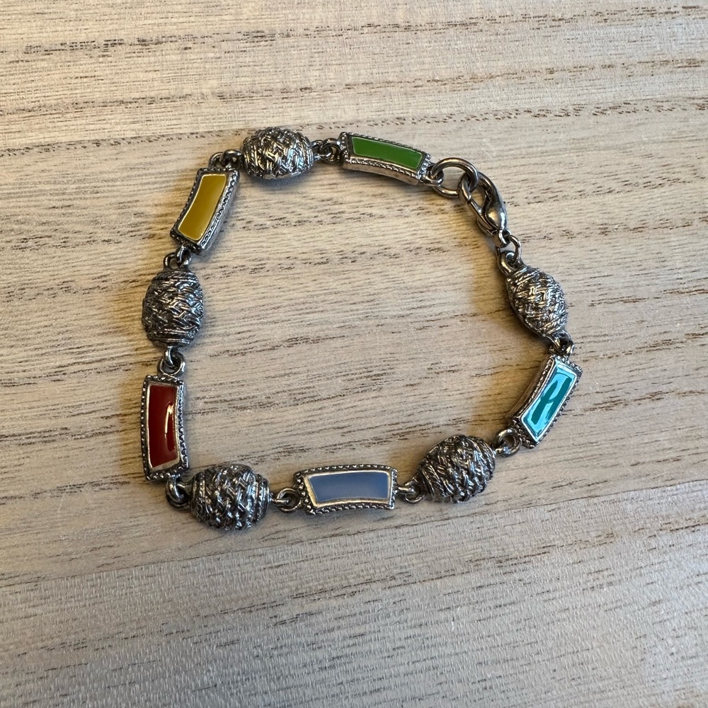 Vintage Premier Designs Bracelet Silver Tone With Enamel Inlay